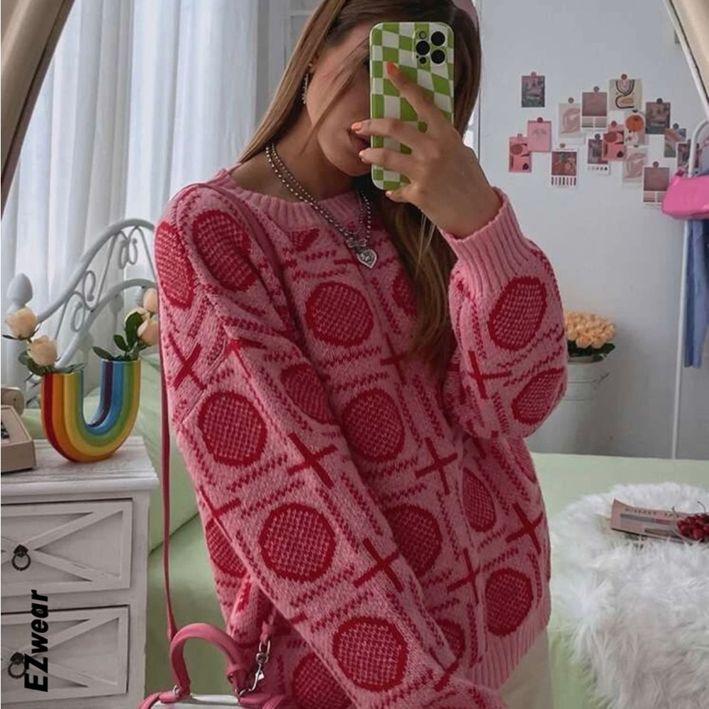 SHEIN EZwear Drop Shoulder Graphic Pattern Sweater